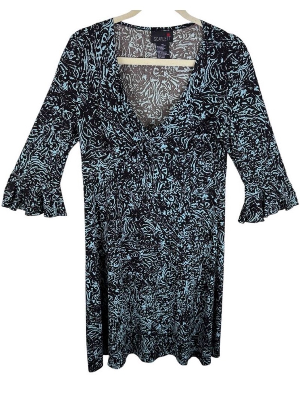 Scarlett Vintage‎ Blue Black V-Neck Knee Length Dress 14